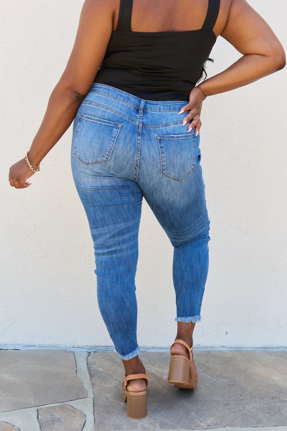 Kancan Lindsay Full Size Raw Hem High Rise Skinny Jeans - Glamorous Boutique USA L.L.C.