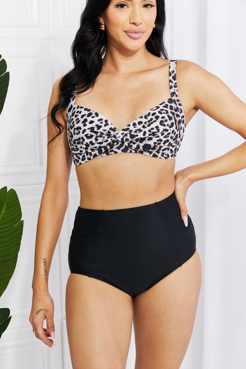 Marina West Swim Take A Dip Twist High-Rise Bikini in Leopard - Glamorous Boutique USA L.L.C.