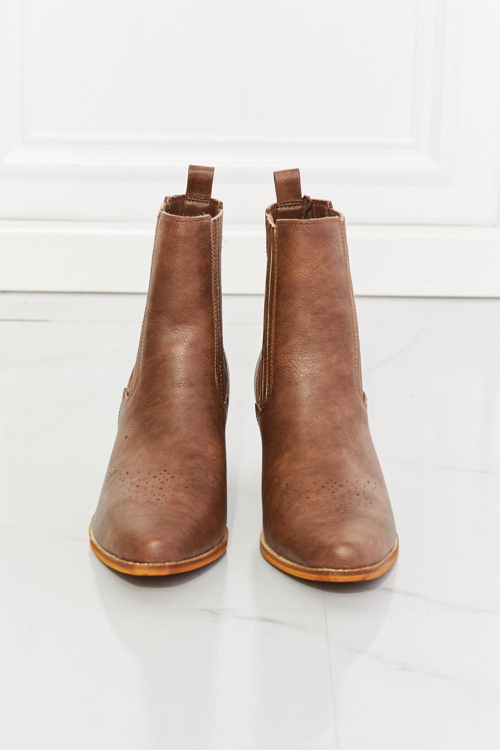 MMShoes Love the Journey Stacked Heel Chelsea Boot in Chestnut - Glamorous Boutique USA L.L.C.