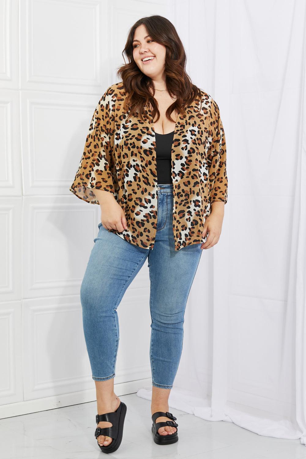 Melody Wild Muse Full Size Animal Print Kimono in Camel - Glamorous Boutique USA L.L.C.