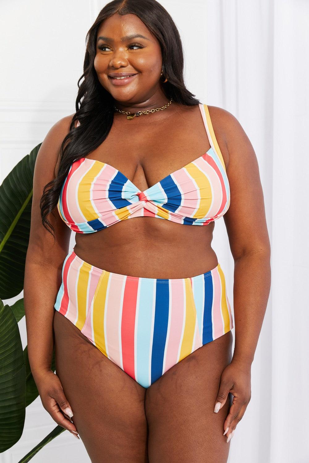 Marina West Swim Take A Dip Twist High-Rise Bikini in Stripe - Glamorous Boutique USA L.L.C.