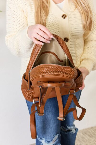 SHOMICO PU Leather Woven Backpack