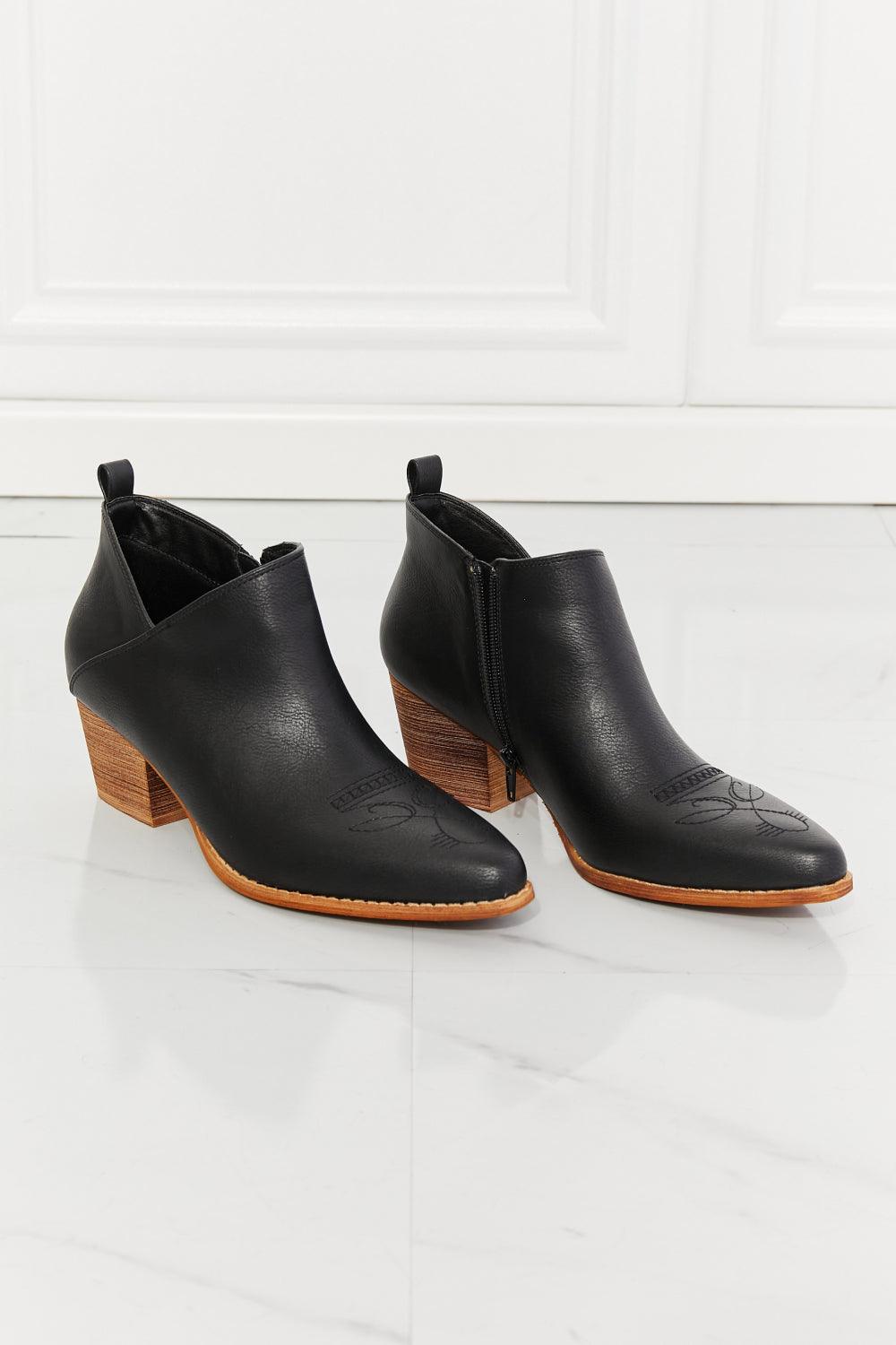MMShoes Trust Yourself Embroidered Crossover Cowboy Bootie in Black - Glamorous Boutique USA L.L.C.
