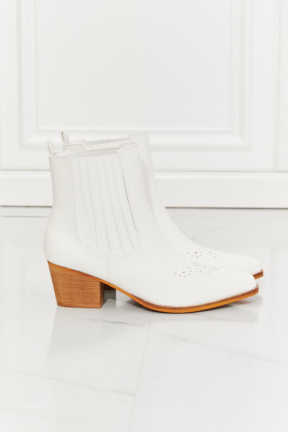 MMShoes Love the Journey Stacked Heel Chelsea Boot in White - Glamorous Boutique USA L.L.C.