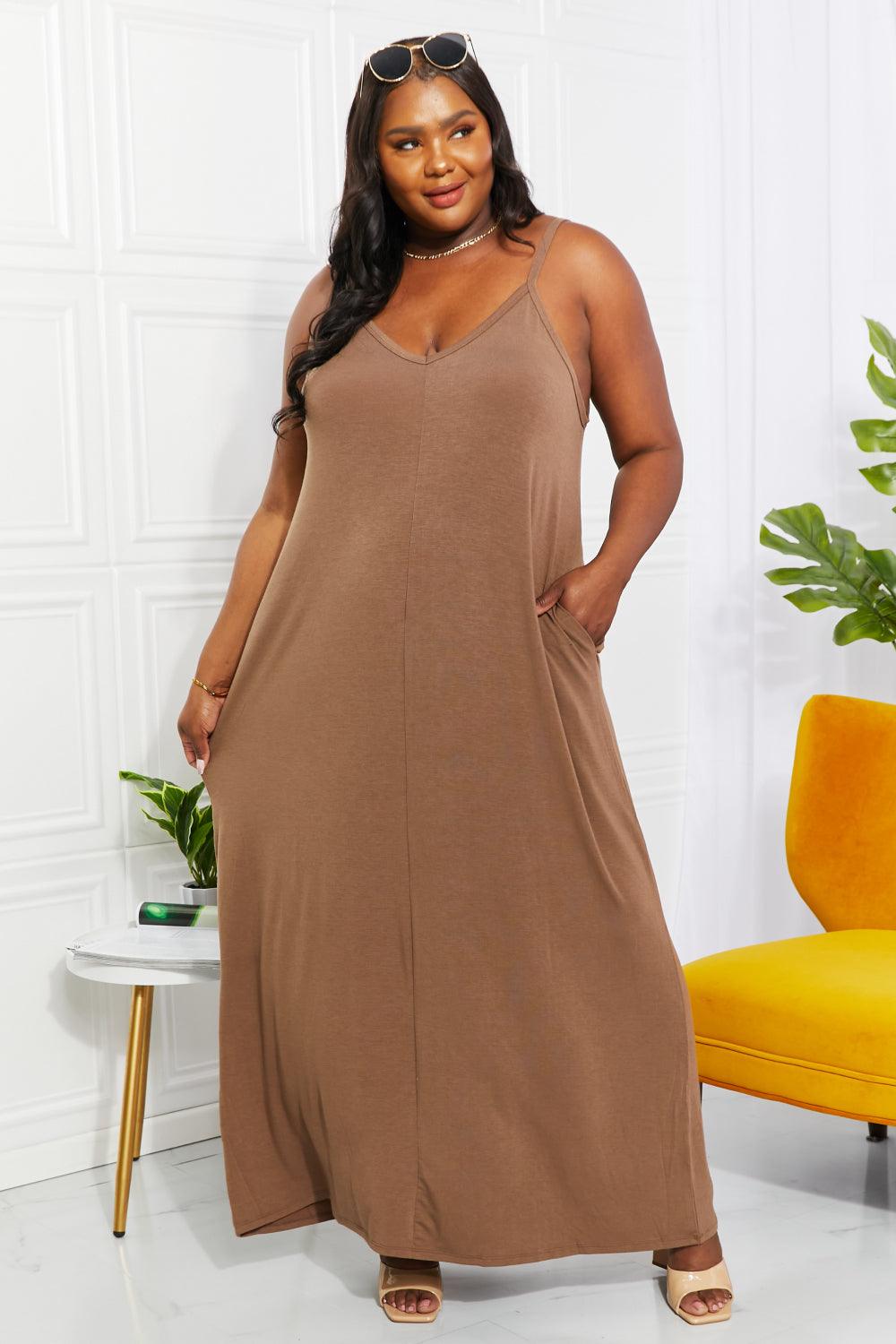 Zenana Full Size Beach Vibes Cami Maxi Dress in Mocha - Glamorous Boutique USA L.L.C.