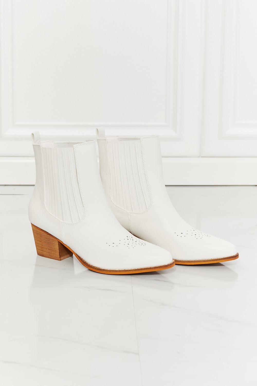 MMShoes Love the Journey Stacked Heel Chelsea Boot in White - Glamorous Boutique USA L.L.C.