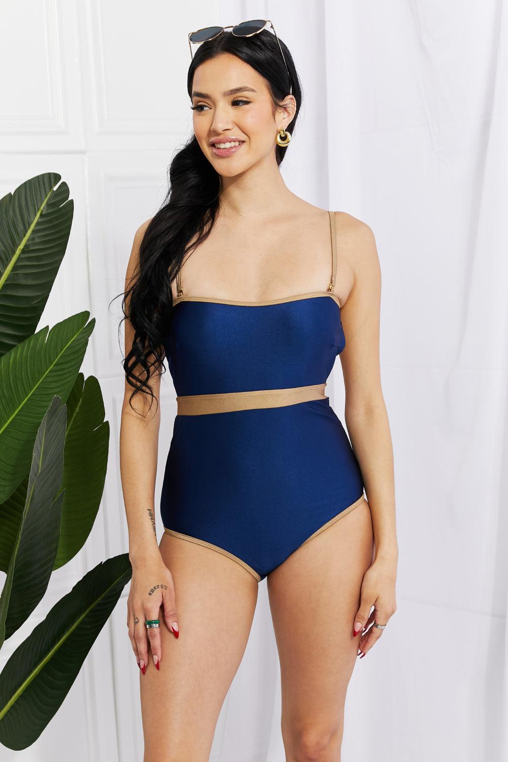 Marina West Swim Wave Break Contrast Trim One-Piece - Glamorous Boutique USA L.L.C.