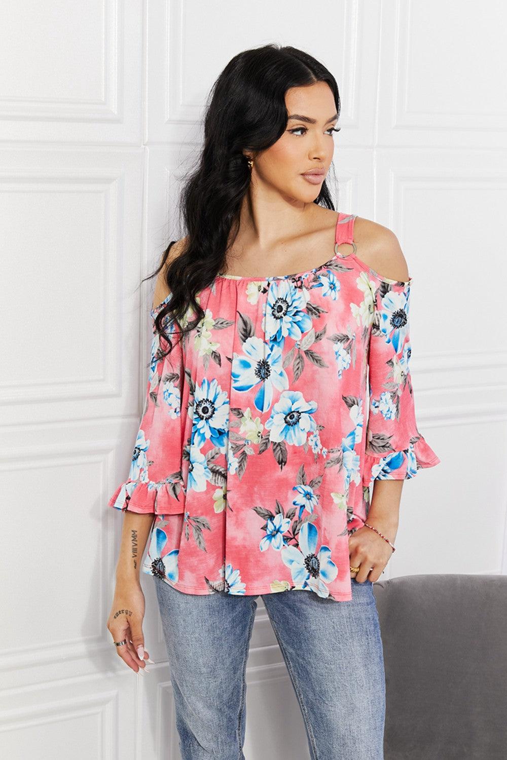 Sew In Love Full Size Fresh Take Floral Cold-Shoulder Top - Glamorous Boutique USA L.L.C.