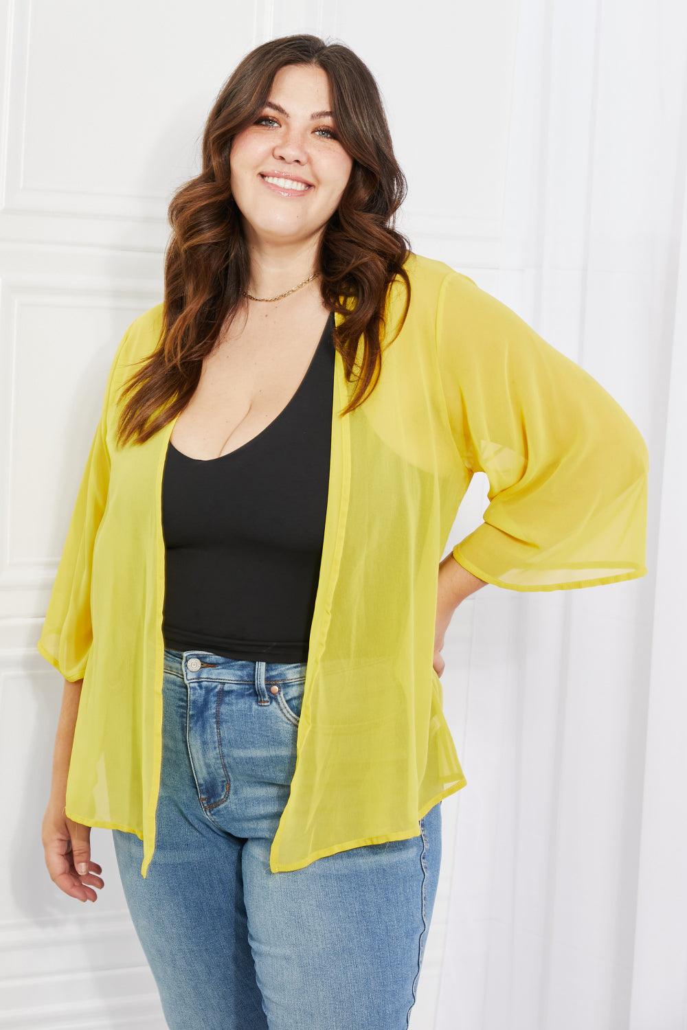 Melody Just Breathe Full Size Chiffon Kimono in Yellow - Glamorous Boutique USA L.L.C.