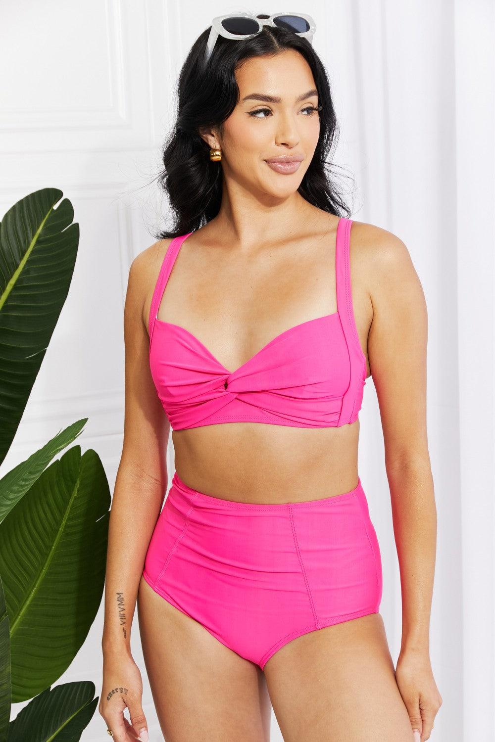 Marina West Swim Take A Dip Twist High-Rise Bikini in Pink - Glamorous Boutique USA L.L.C.